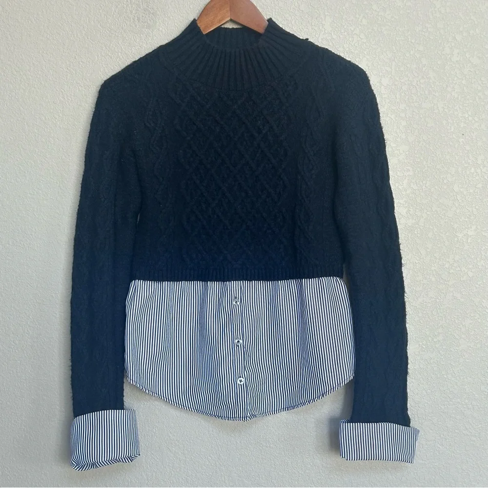 Anthropologie Maeve Women’s XS Cable-Knit Layered Mock Neck Sweater Classic - Picture 4 of 11